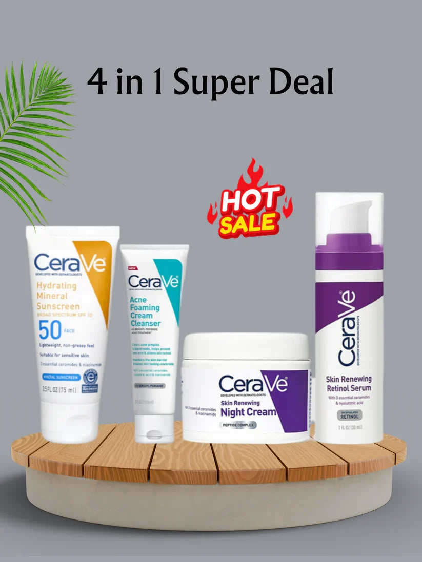 CeraVe 4-in-1 Skincare Kit  (Cleanser, Night Cream, Retinol Serum & Sunscreen)